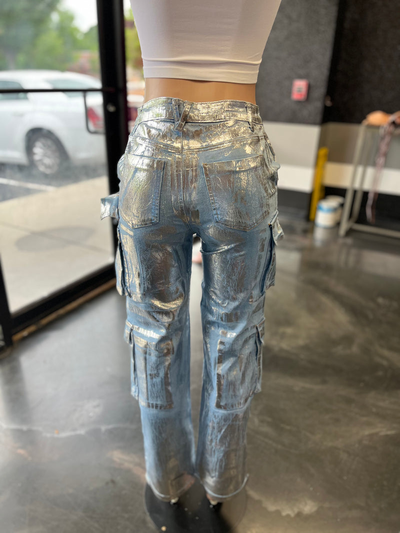 Foil Denim Pants